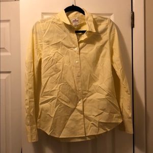 J crew button down white and yellow striped shirt